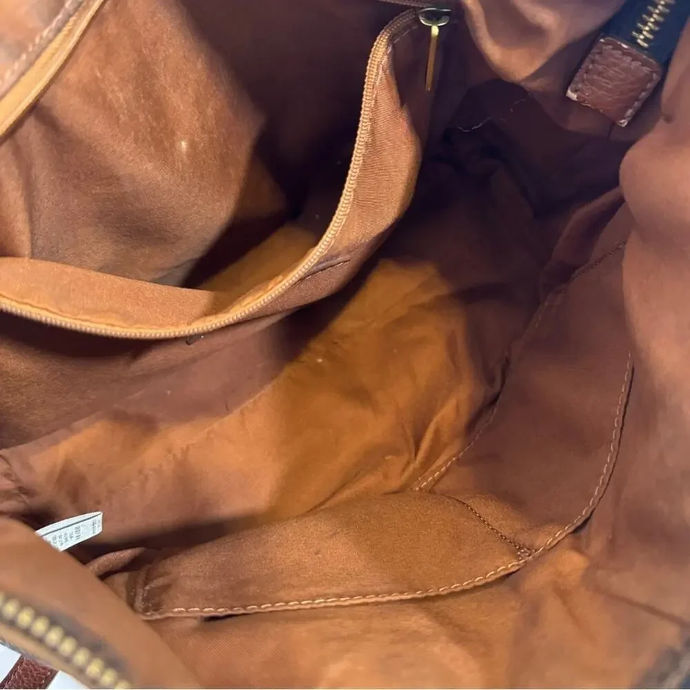 Fossil Black Brown Leather Hobo Shoulder Bag Handbag Purse Vintage Classic